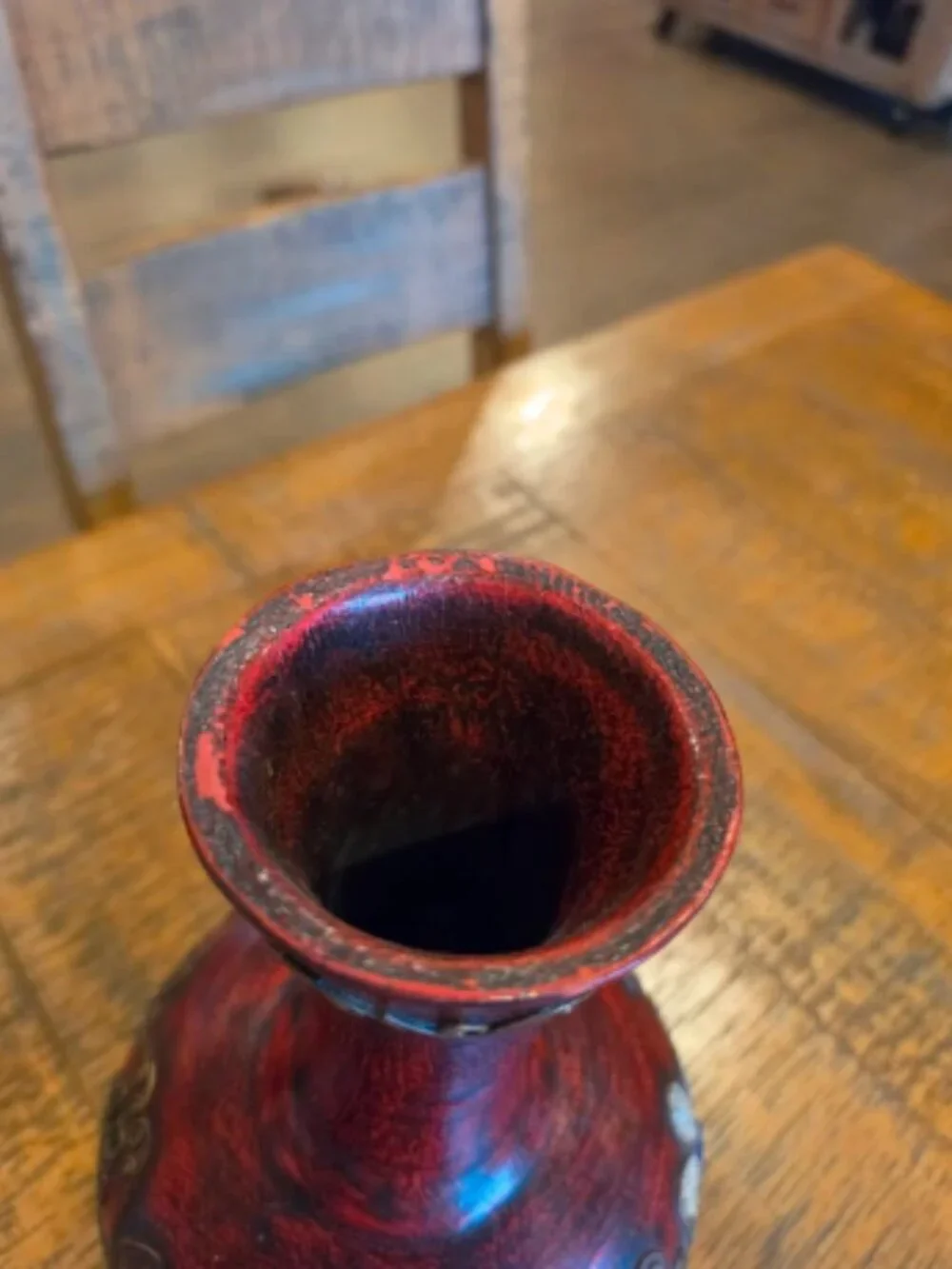 Decorative Red Distressed Floral Vase